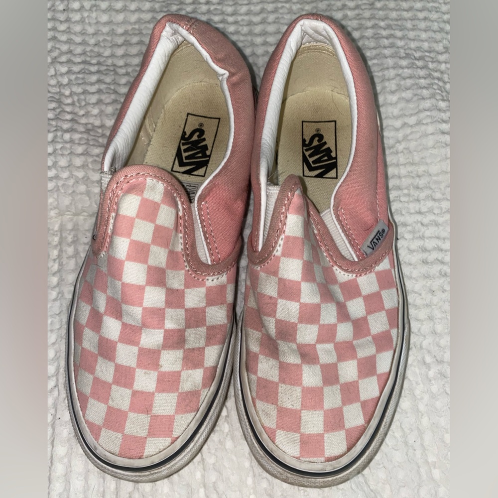 Vans Kids Pink and White Checkered Slip-On Sneakers